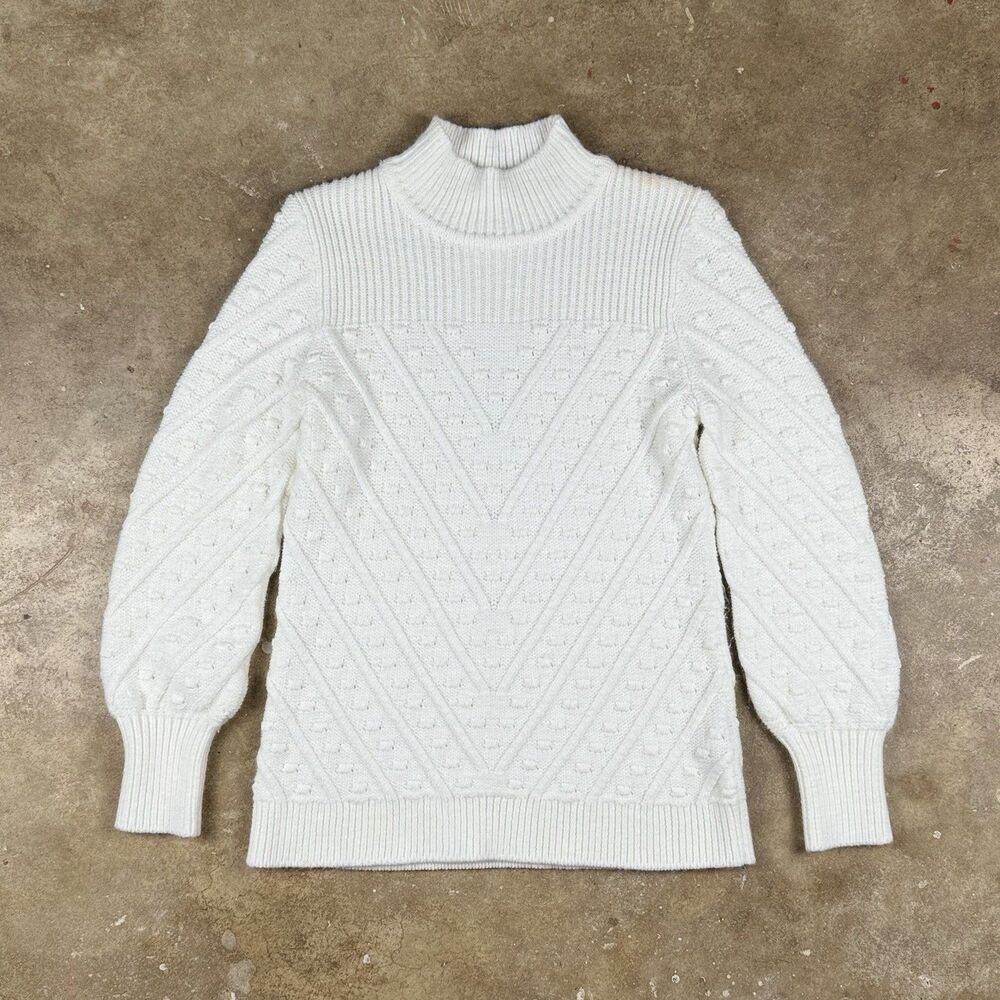 Calvin Klein Popcorn-Knit Mock-Neck Sweater‎ Women's M Ivory